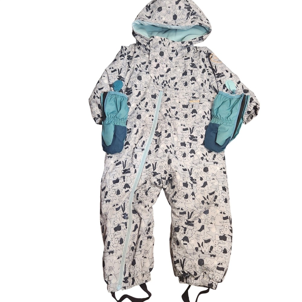 Decathlon Kids Snowsuit‎ All-In-One Ski Suit Snow Mittens Fun Print 24 Months